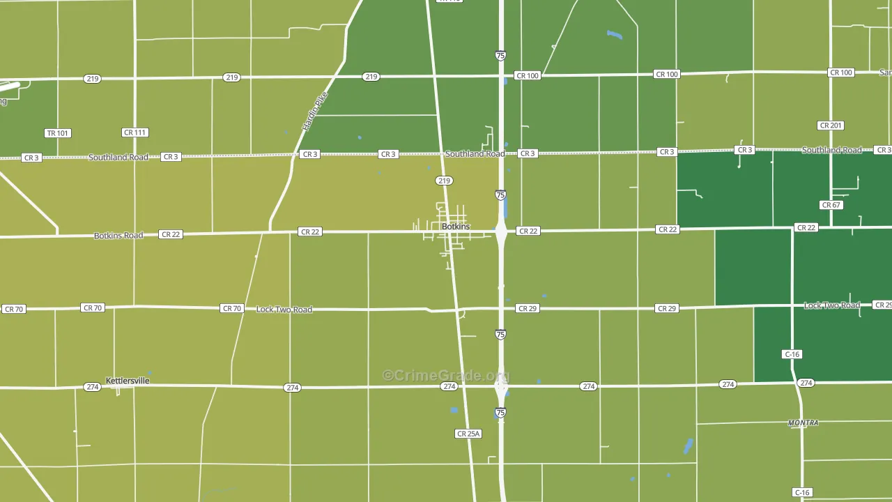 Botkins, OH Map of Robbery Rates
