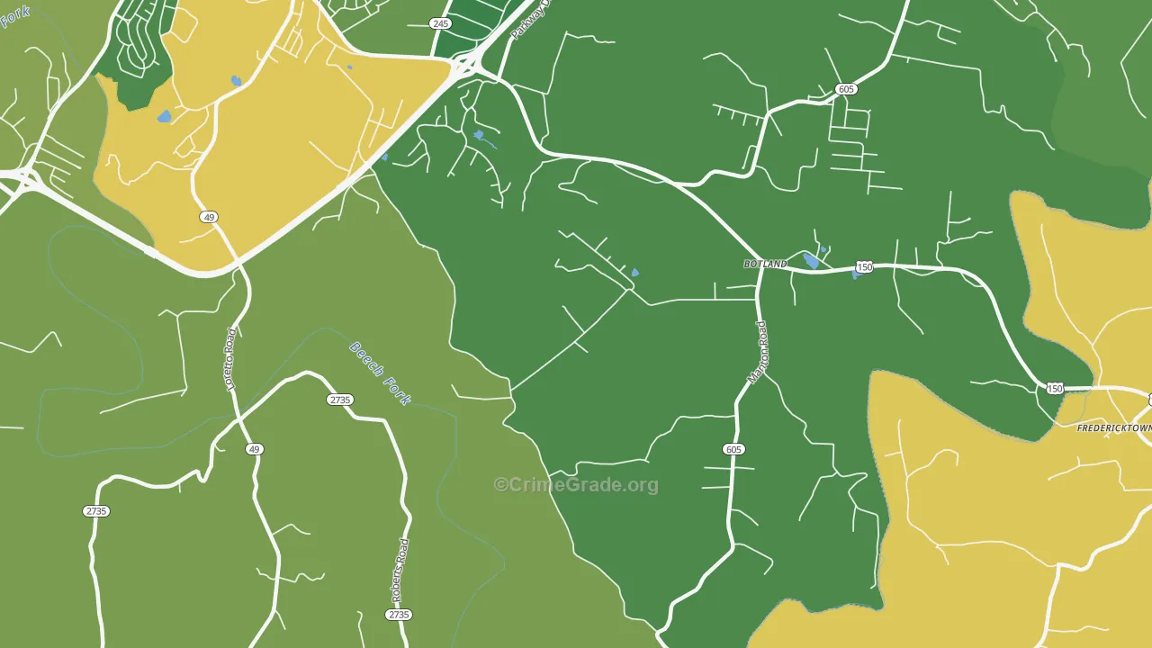 Botland, KY Map of Robbery Rates