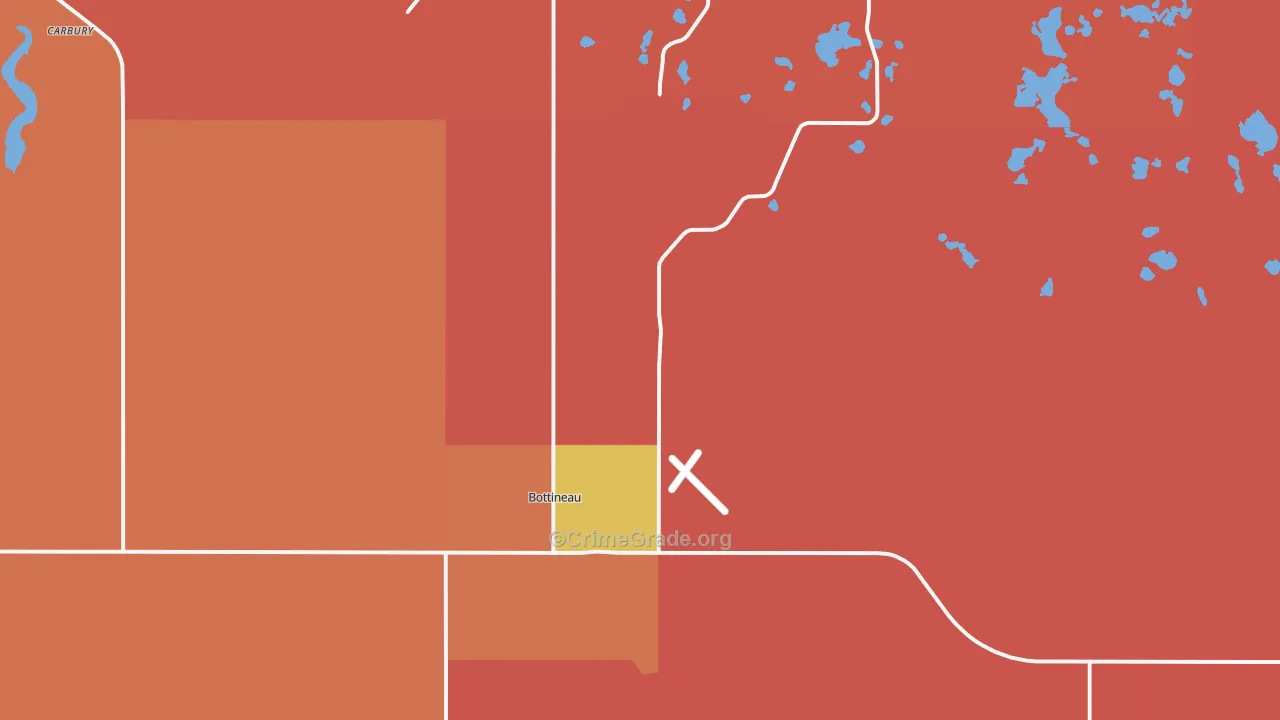 Bottineau, ND Map of Robbery Rates