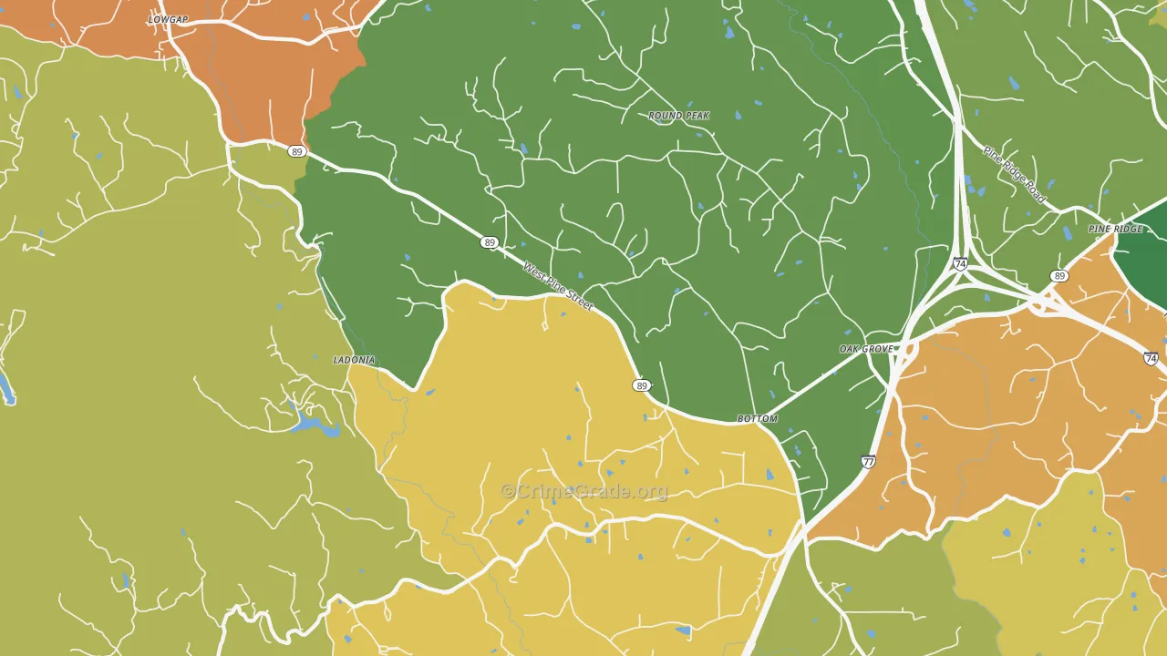 Bottom, NC Map of Robbery Rates