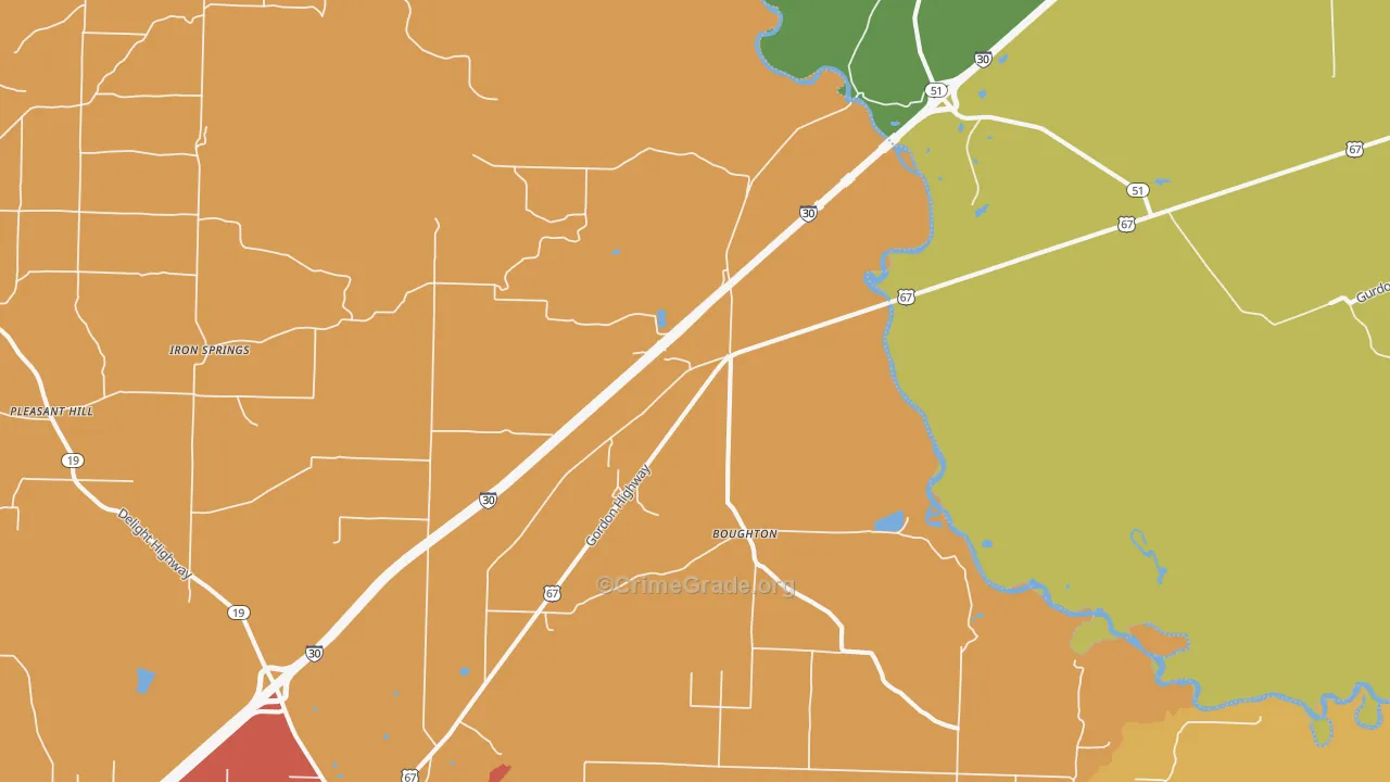 Boughton, AR Map of Robbery Rates