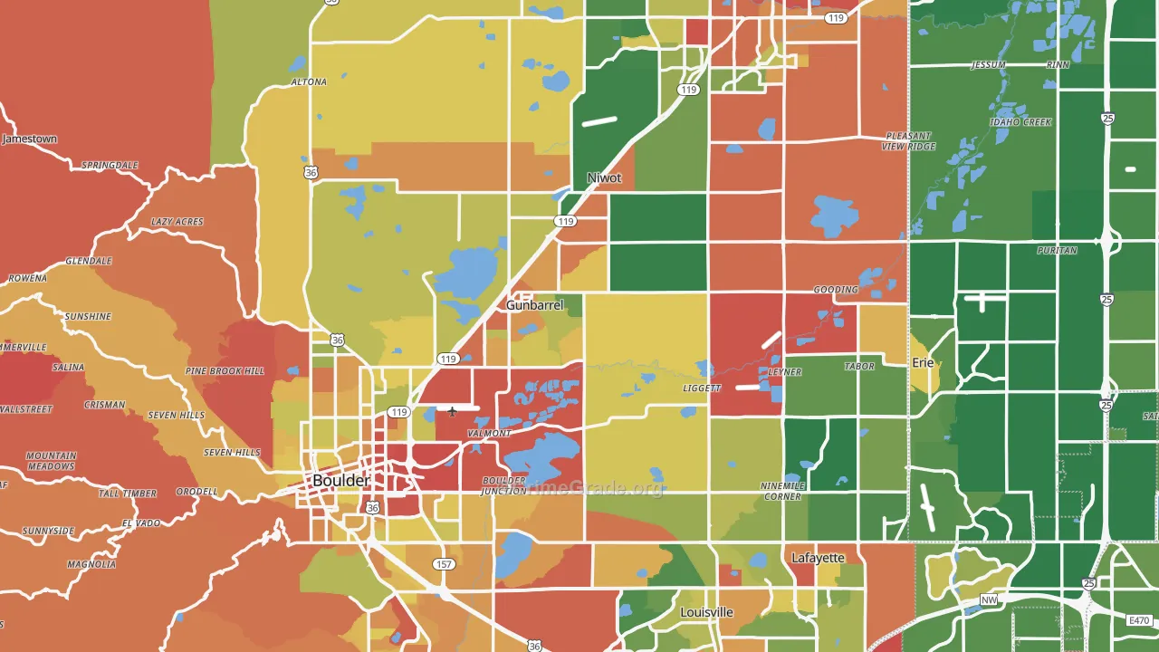 Boulder County, CO Map of Robbery Rates