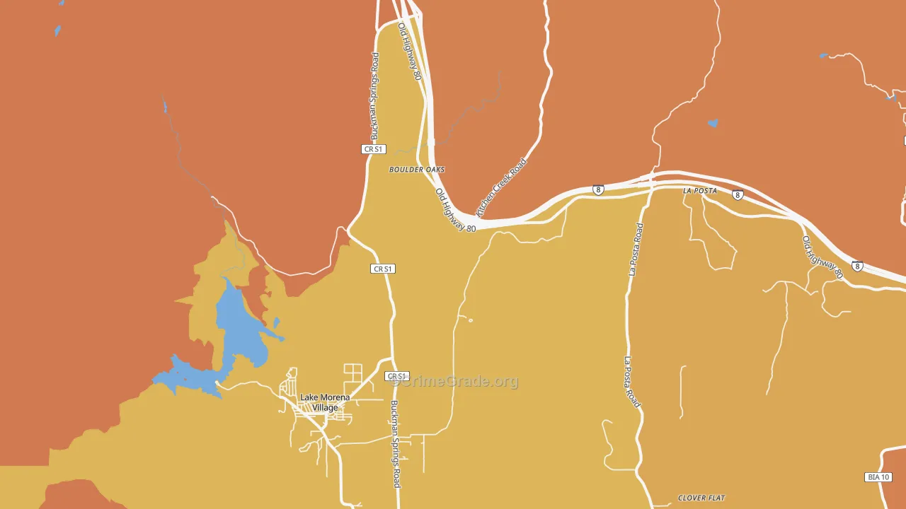 Boulder Oaks, CA Map of Robbery Rates