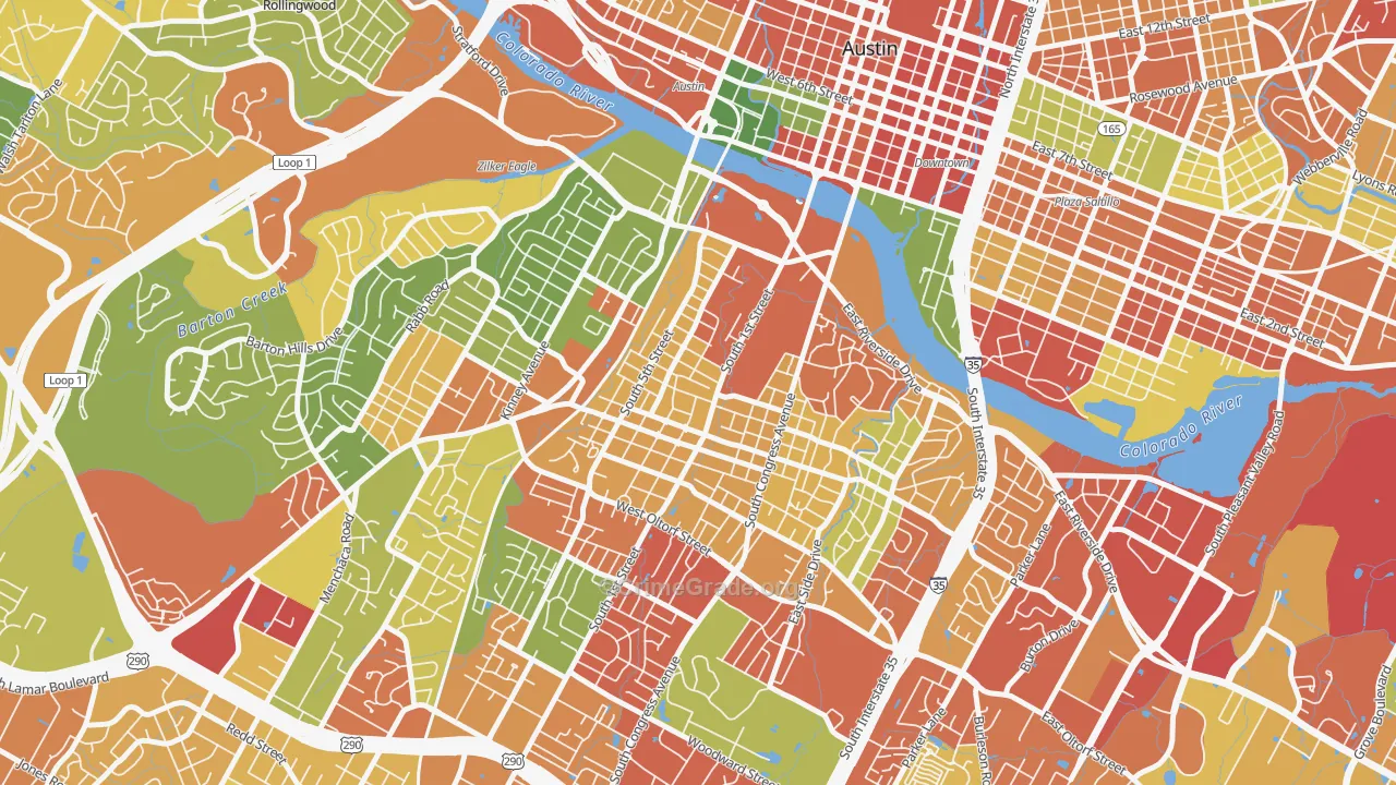 Bouldin, Austin, TX Map of Robbery Rates