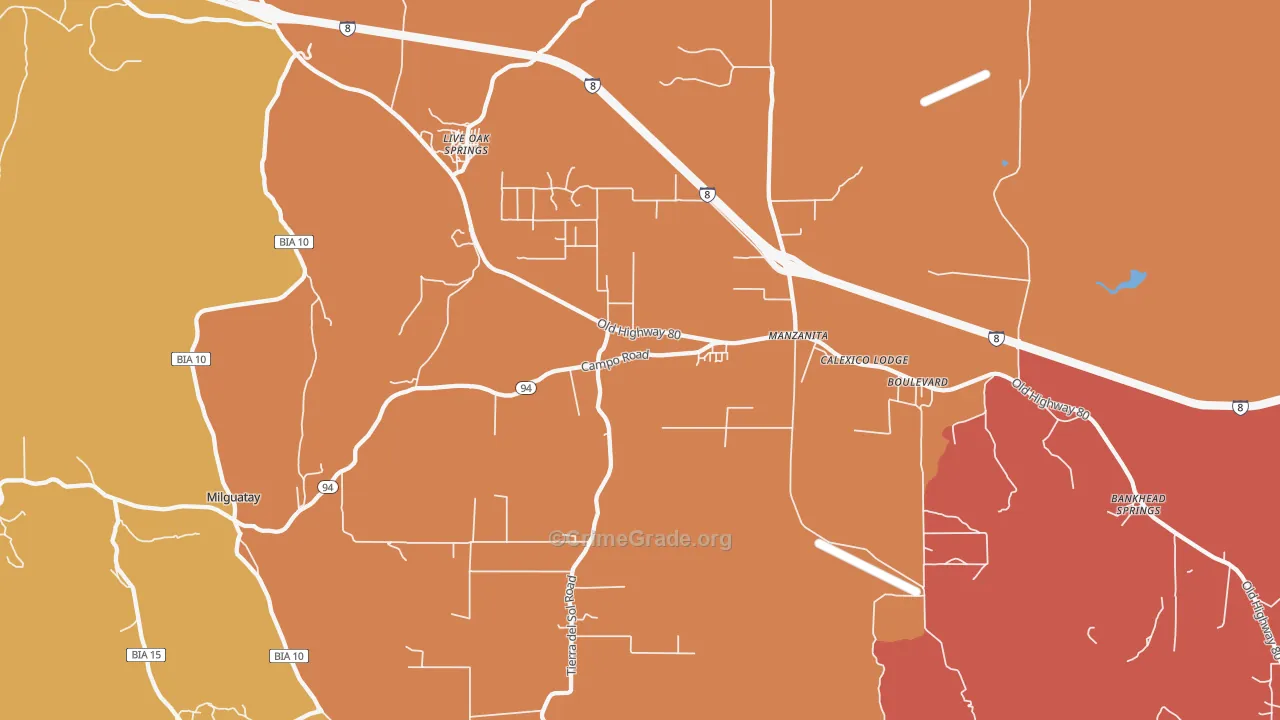 Boulevard, CA Map of Robbery Rates