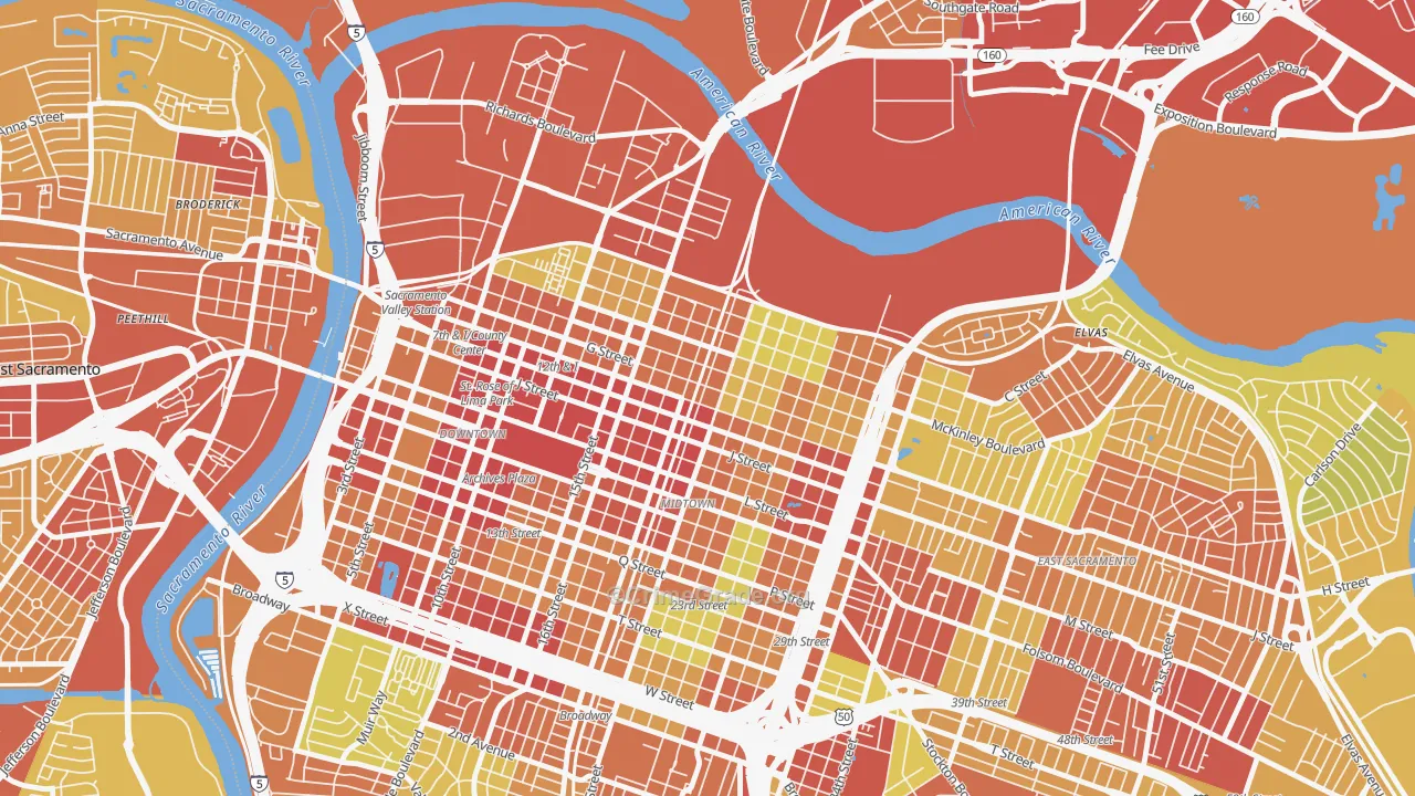 Boulevard Park, Sacramento, CA Map of Robbery Rates