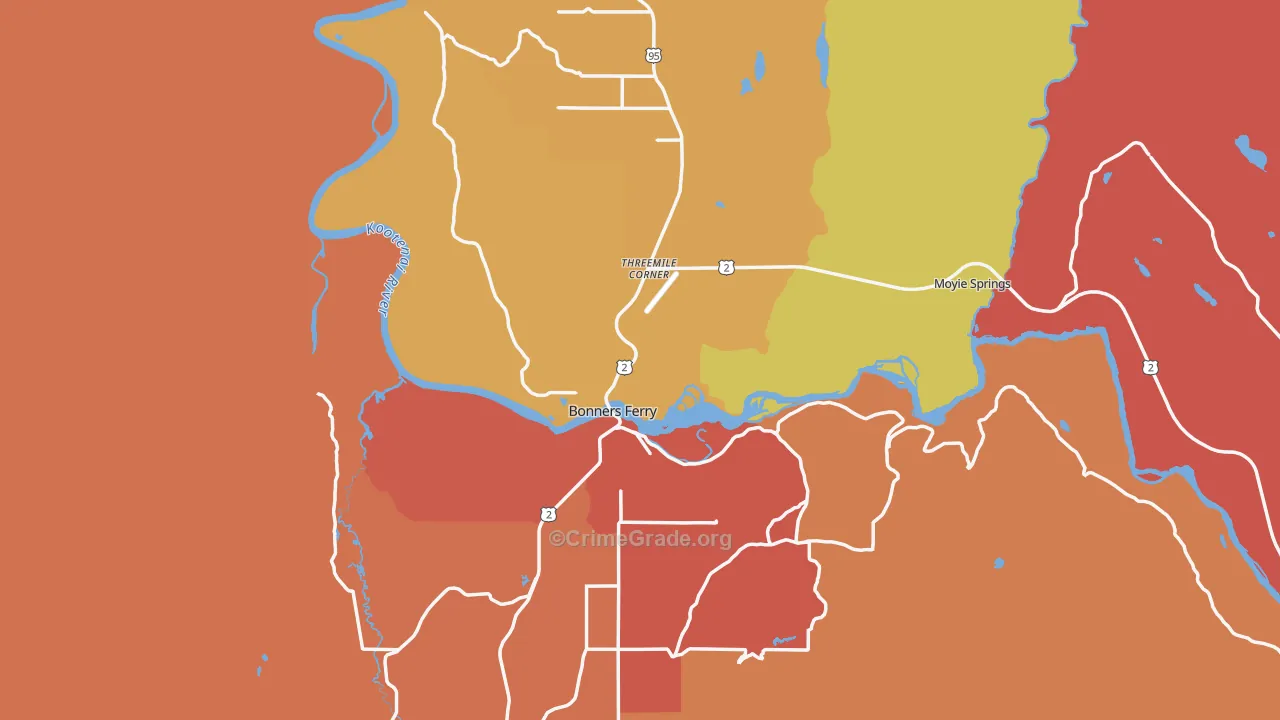 Boundary County, ID Map of Robbery Rates