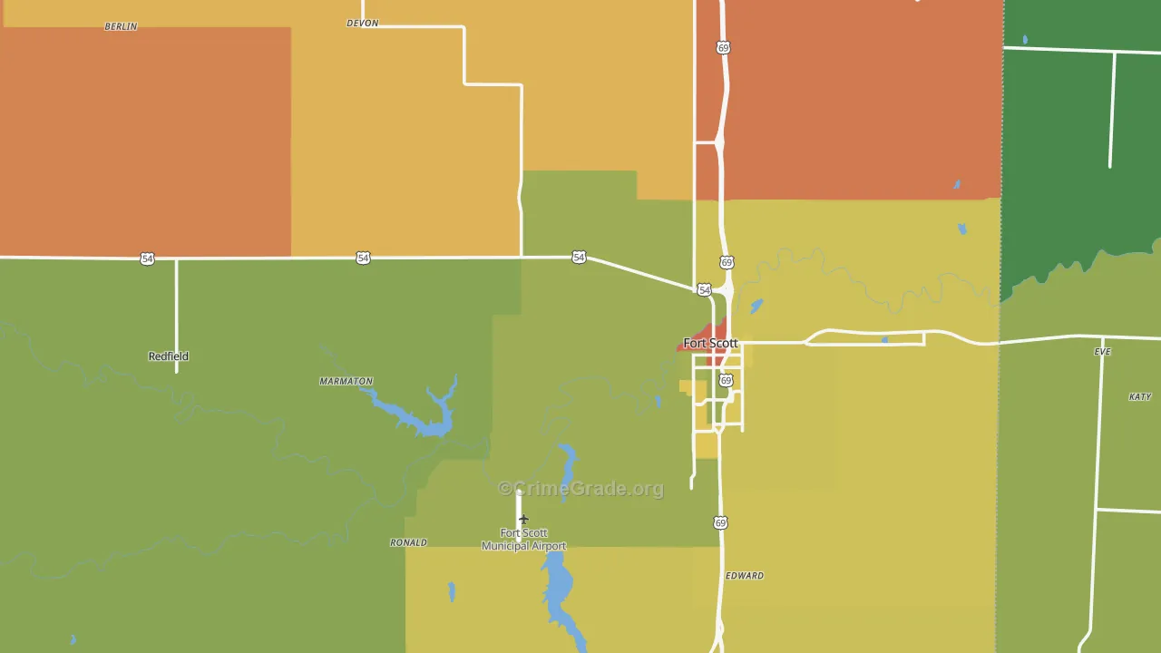 Bourbon County, KS Map of Robbery Rates