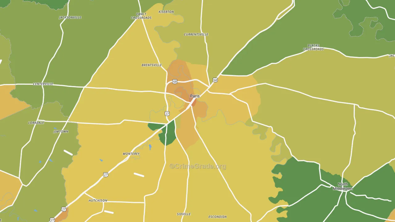 Bourbon County, KY Map of Robbery Rates