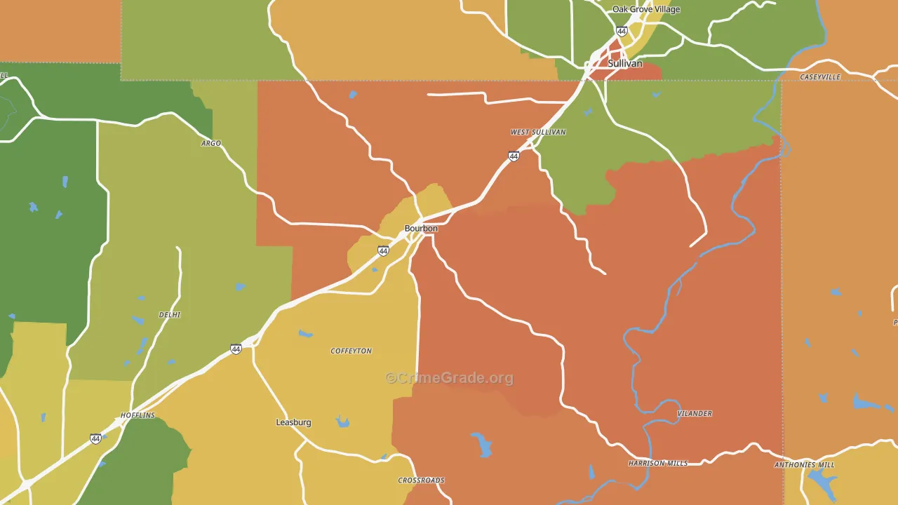 Bourbon, MO Map of Robbery Rates