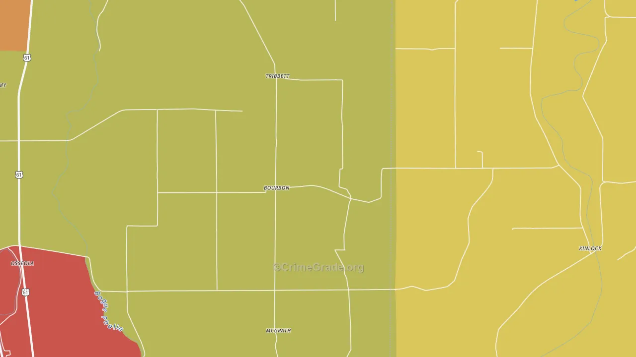 Bourbon, MS Map of Robbery Rates