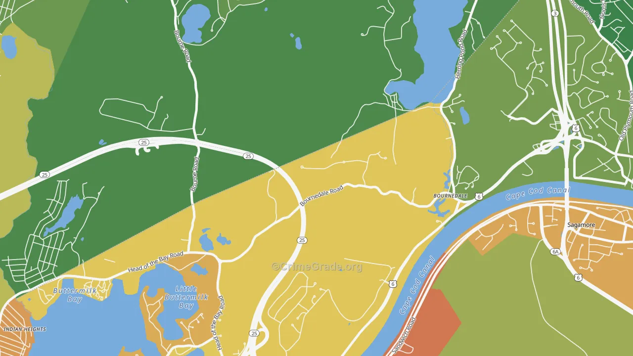 Bournedale, MA Map of Robbery Rates