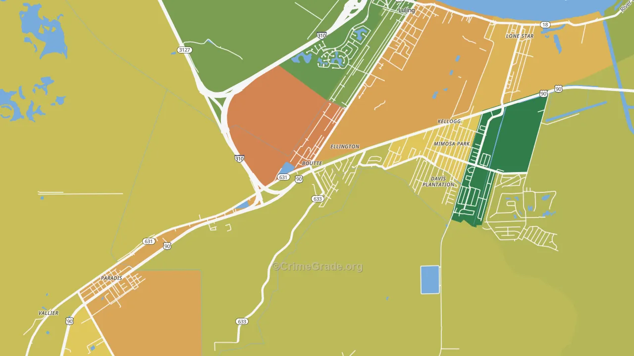 Boutte, LA Map of Robbery Rates