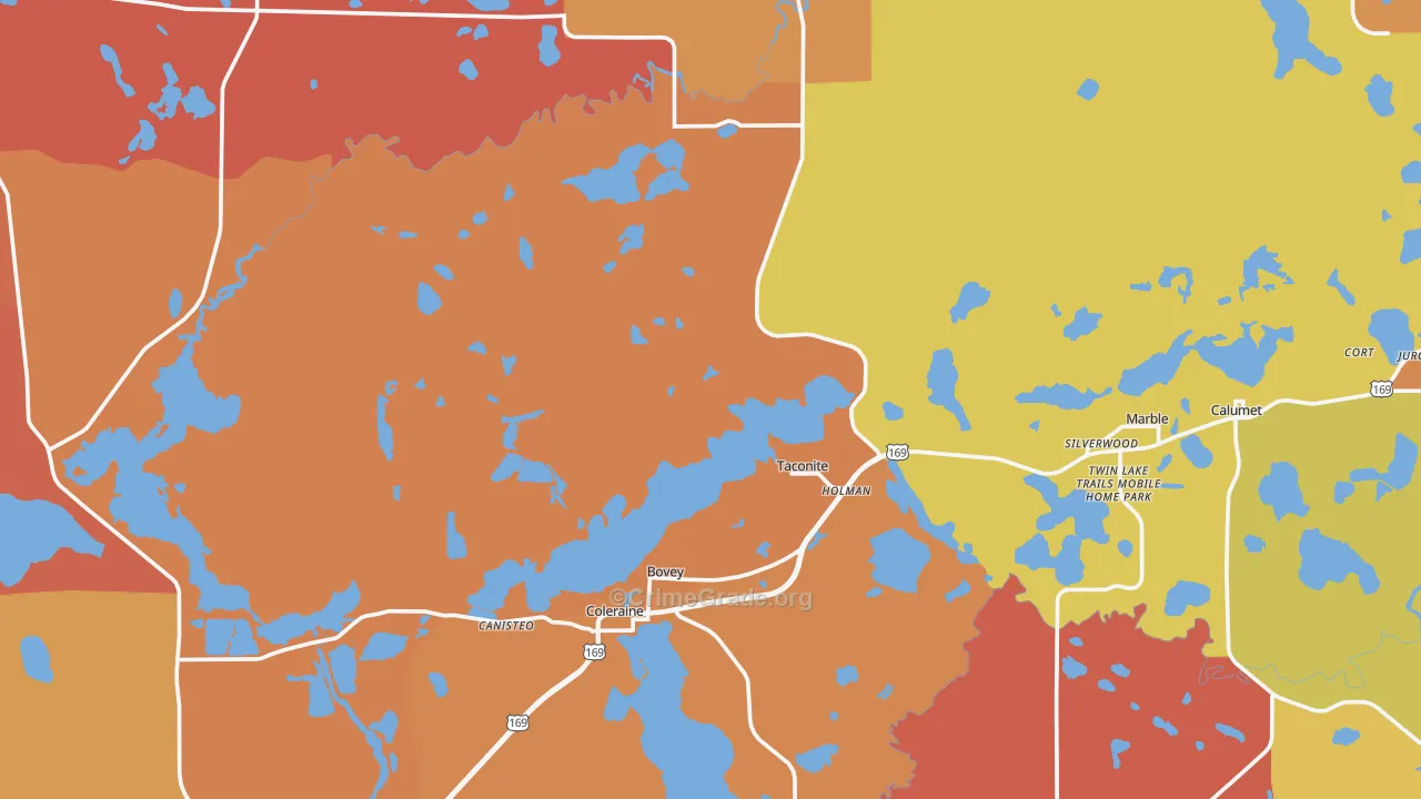 Bovey, MN Map of Robbery Rates