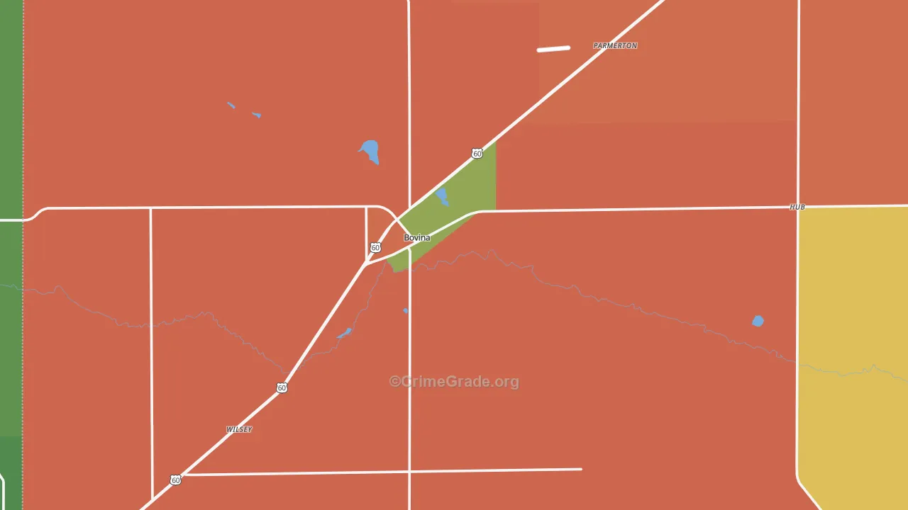 Bovina, TX Map of Robbery Rates