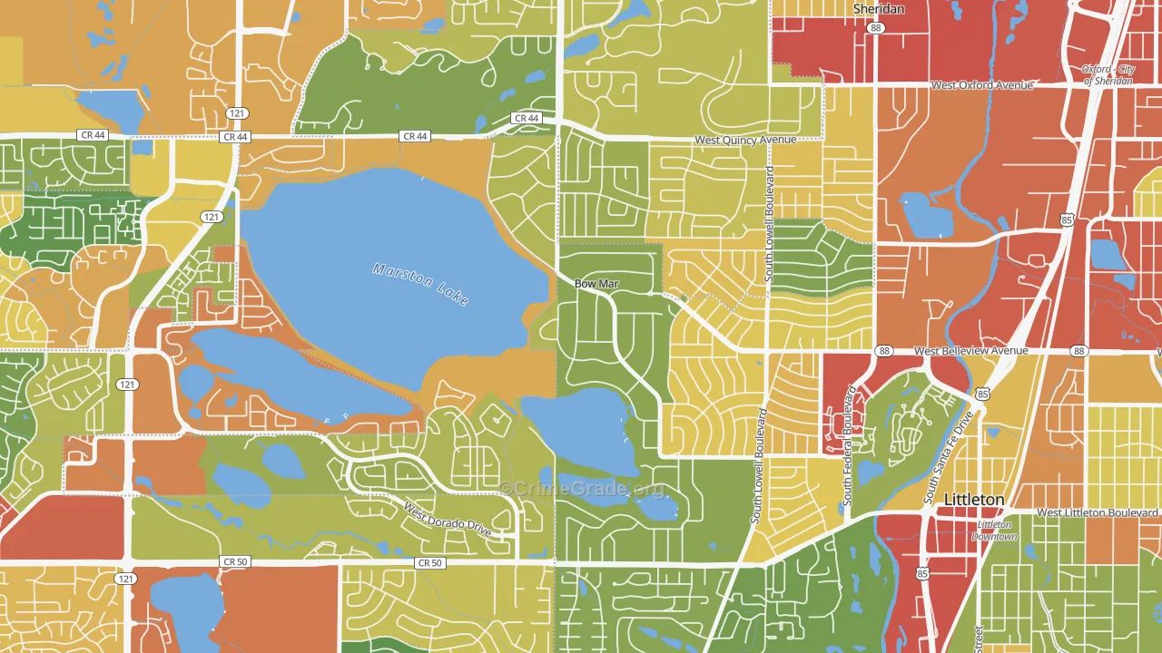 Bow Mar, CO Map of Robbery Rates