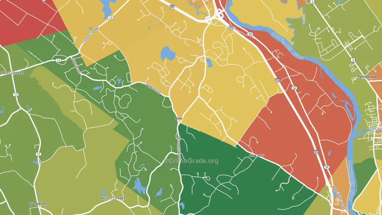 Bow, NH Map of Robbery Rates