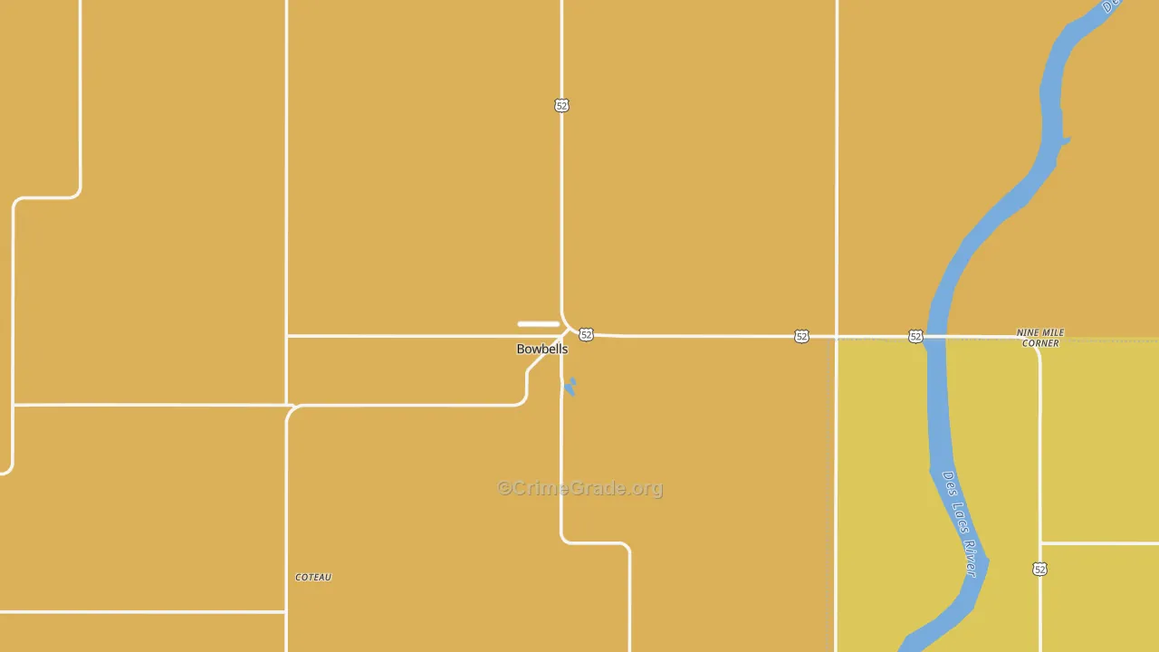 Bowbells, ND Map of Robbery Rates