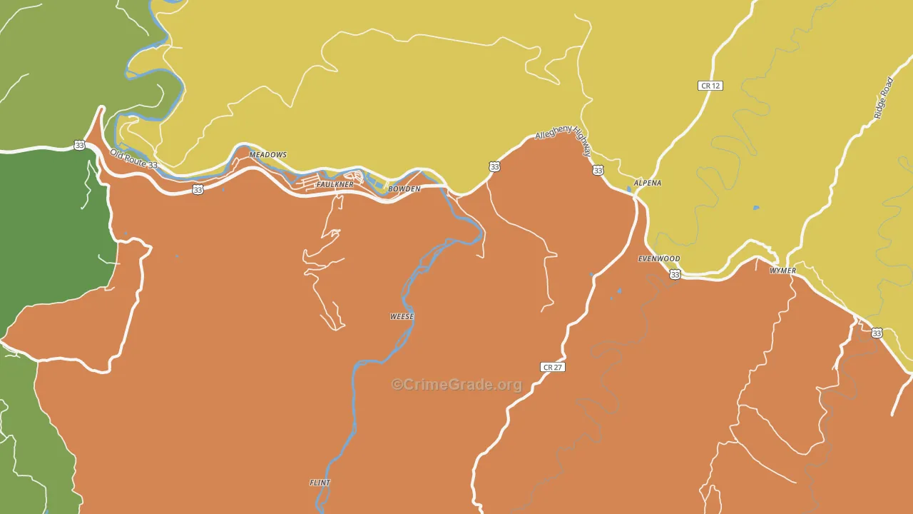 Bowden, WV Map of Robbery Rates