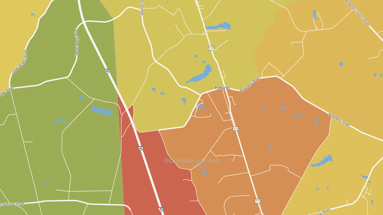 Bowdens, NC Map of Robbery Rates