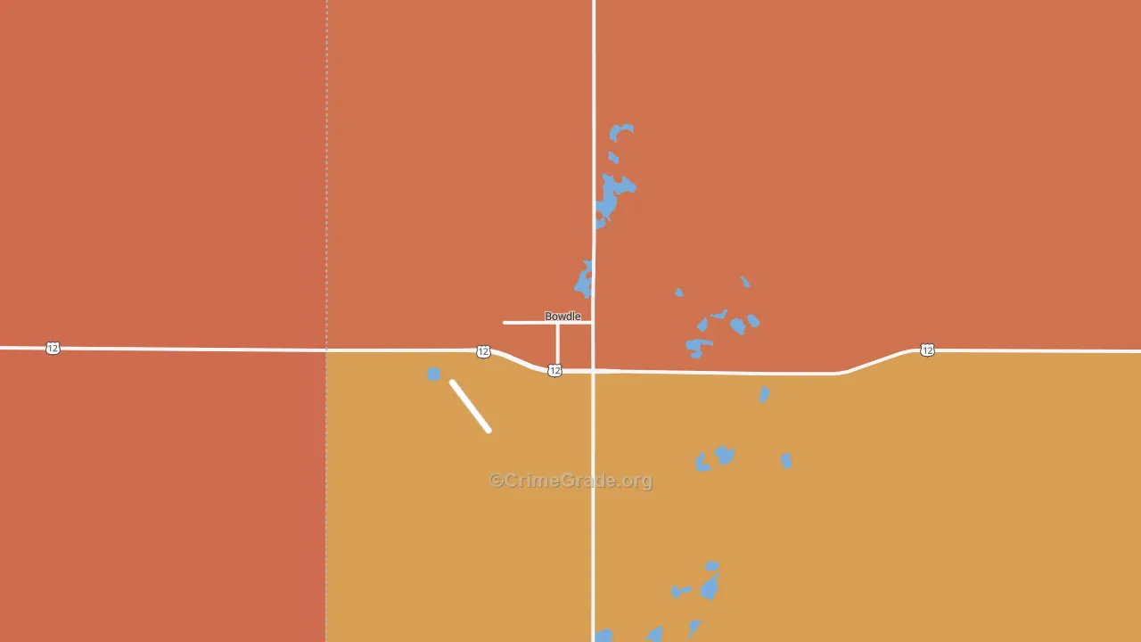 Bowdle, SD Map of Robbery Rates