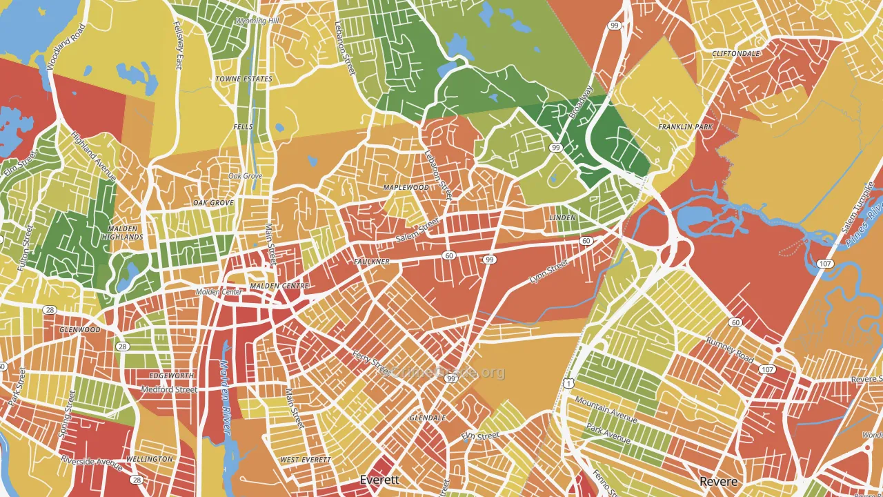 Bowdoin Apartments, Malden, MA Map of Robbery Rates