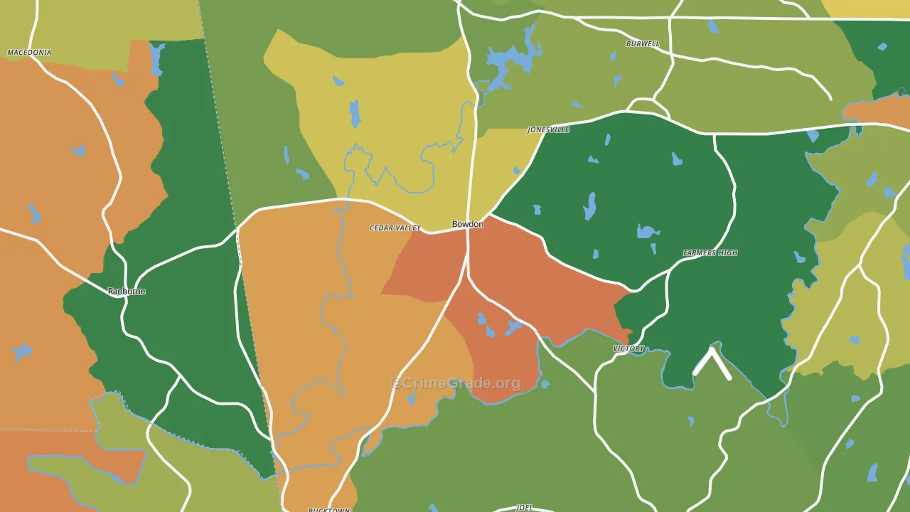Bowdon, GA Map of Robbery Rates