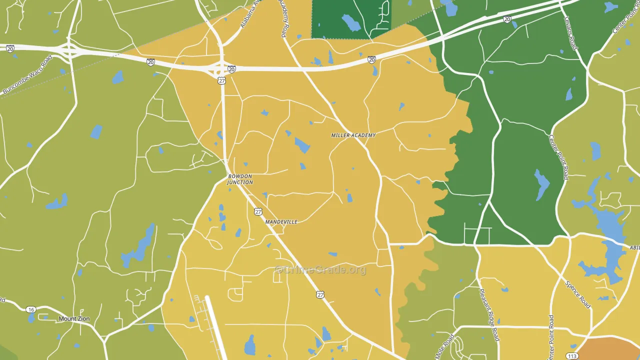 Bowdon Junction, GA Map of Robbery Rates