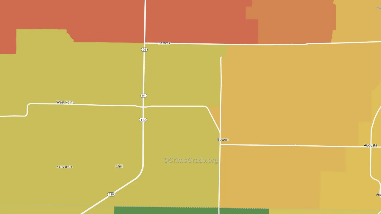 Bowen, IL Map of Robbery Rates
