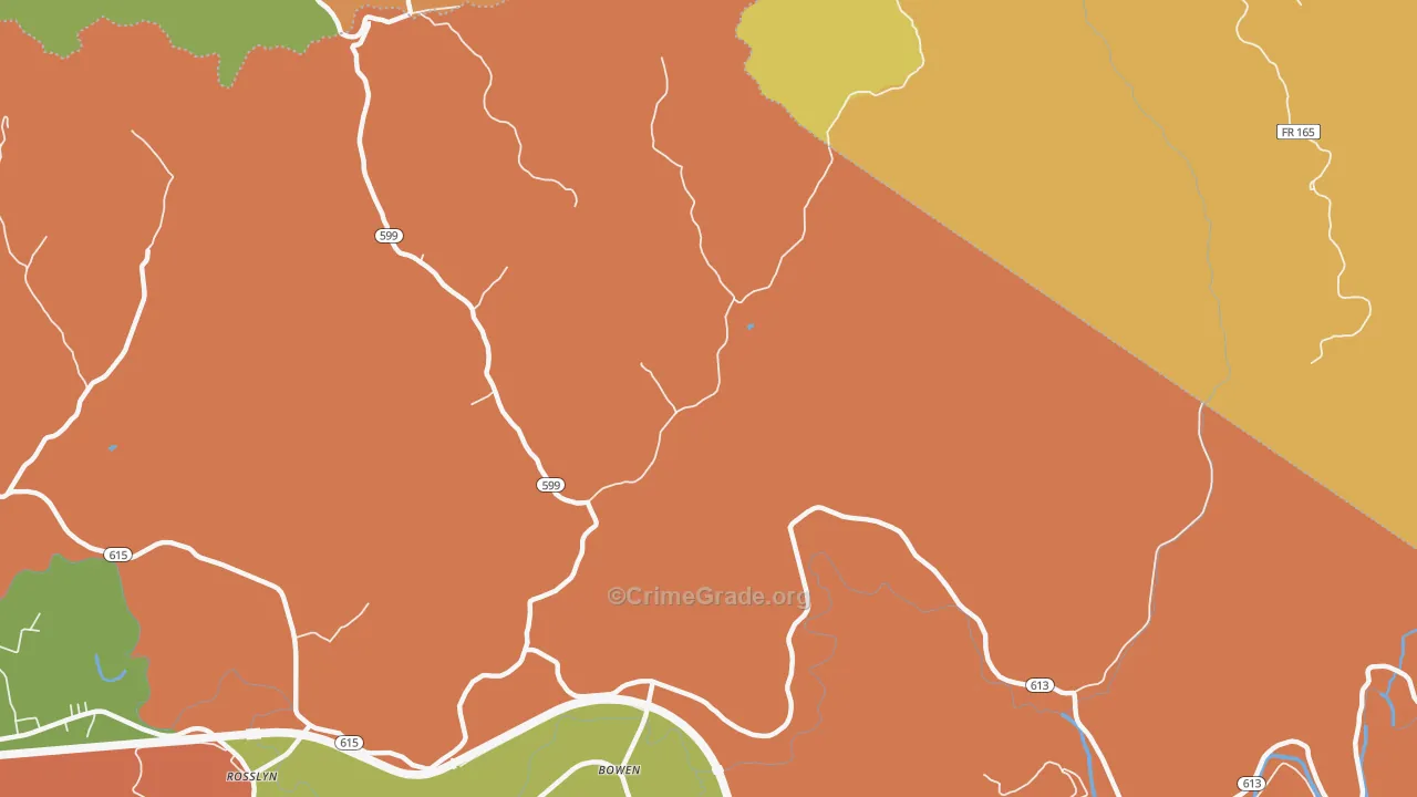 Bowen, KY Map of Robbery Rates