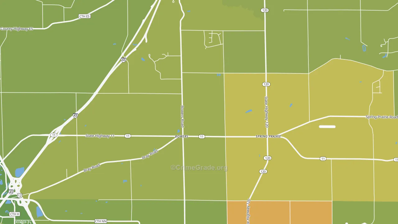 Bowers, WI Map of Robbery Rates
