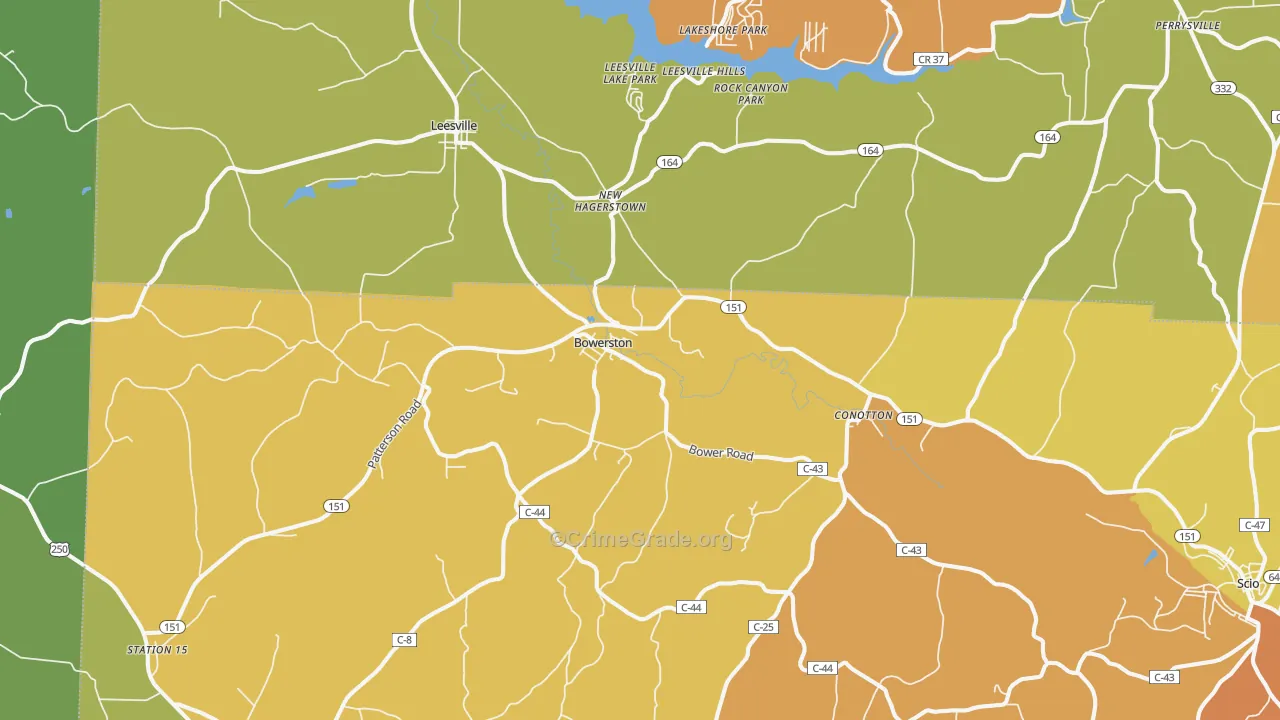 Bowerston, OH Map of Robbery Rates