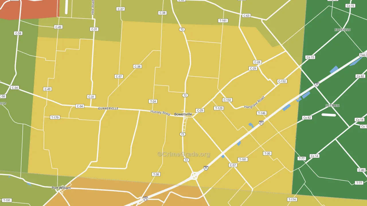 Bowersville, OH Map of Robbery Rates