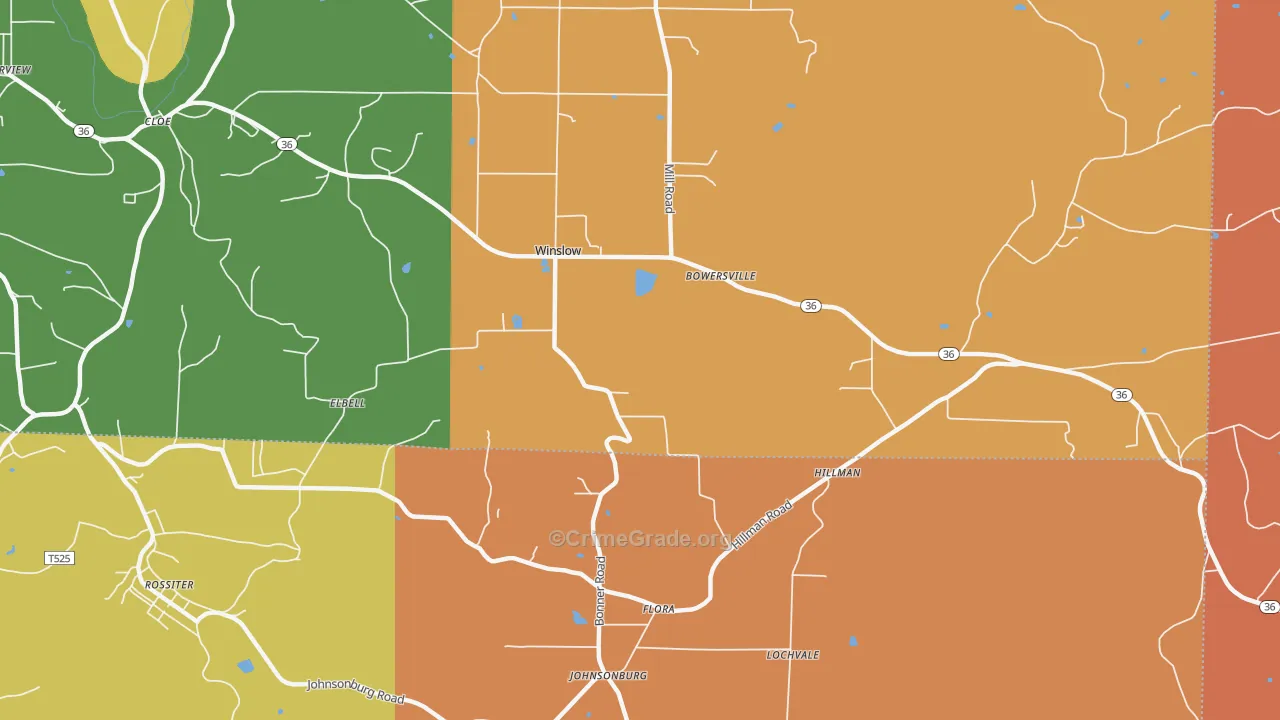 Bowersville, PA Map of Robbery Rates