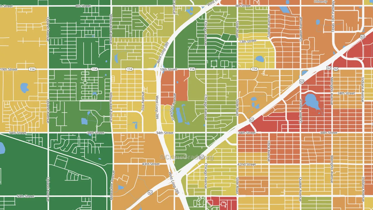 Bowie, Lubbock, TX Map of Robbery Rates