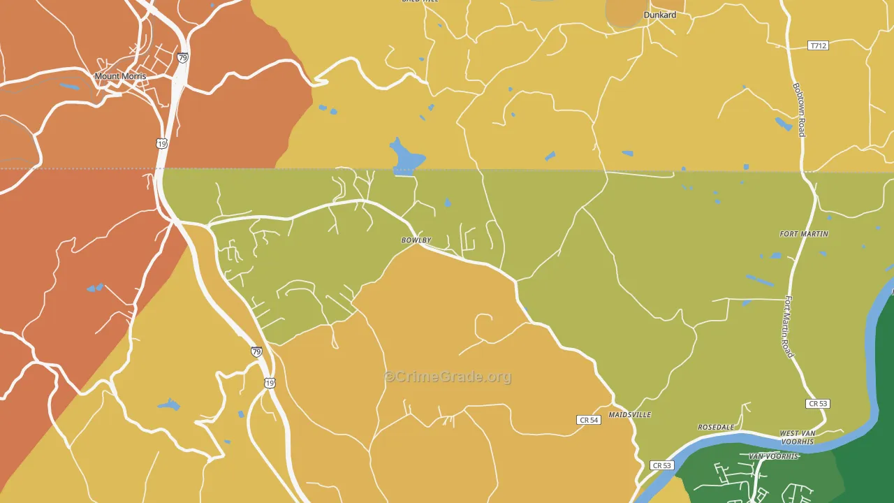 Bowlby, WV Map of Robbery Rates
