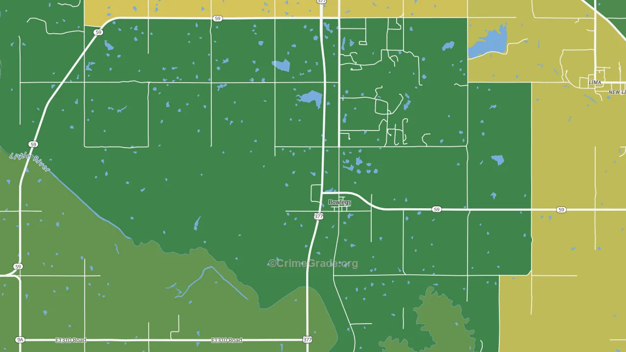 Bowlegs, OK Map of Robbery Rates