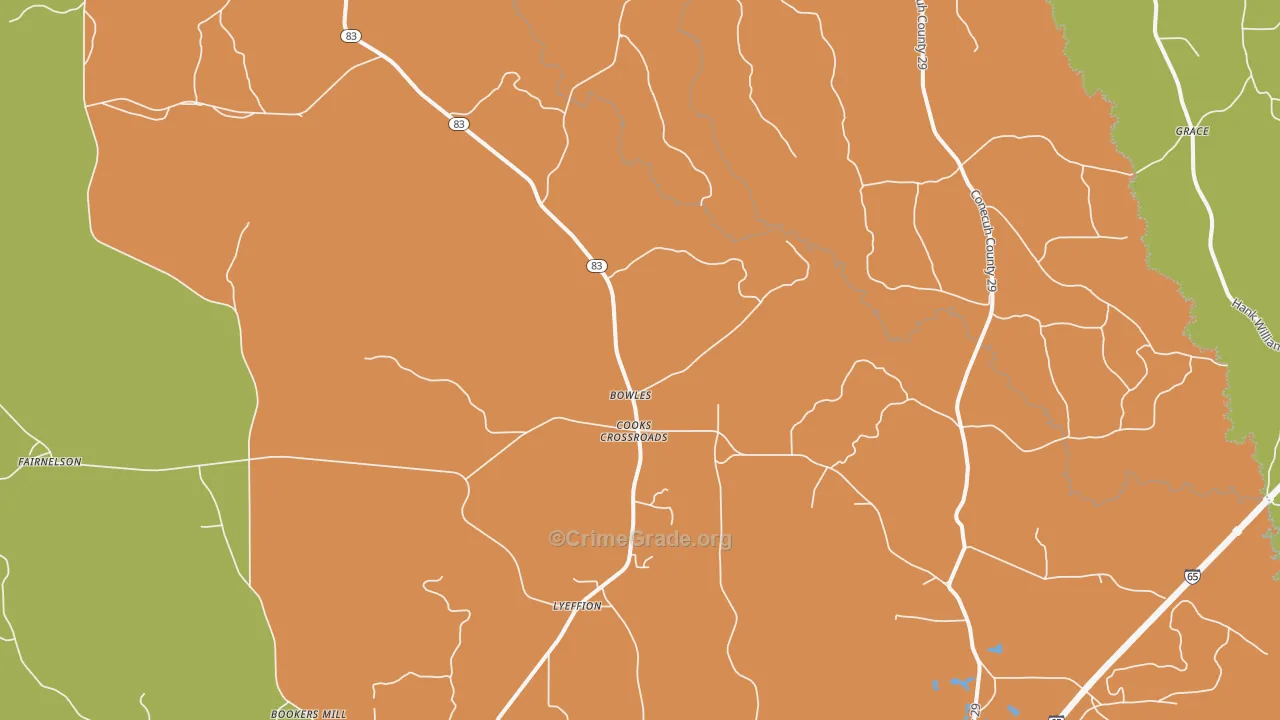 Bowles, AL Map of Robbery Rates