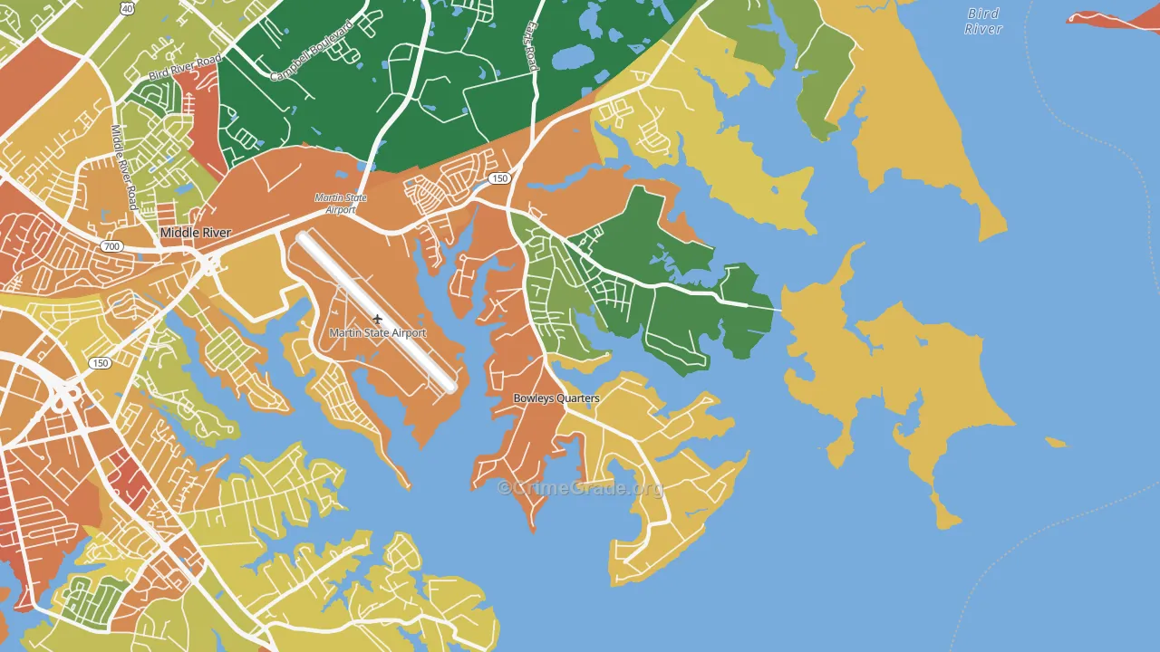 Bowleys Quarters, MD Map of Robbery Rates