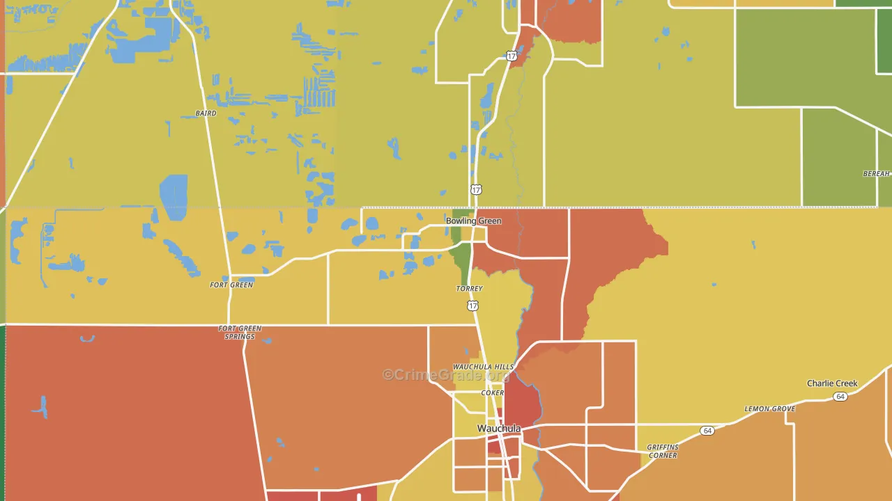 Bowling Green, FL Map of Robbery Rates