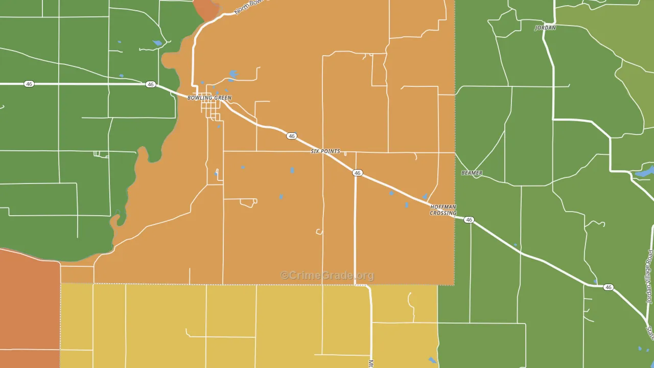 Bowling Green, IN Map of Robbery Rates