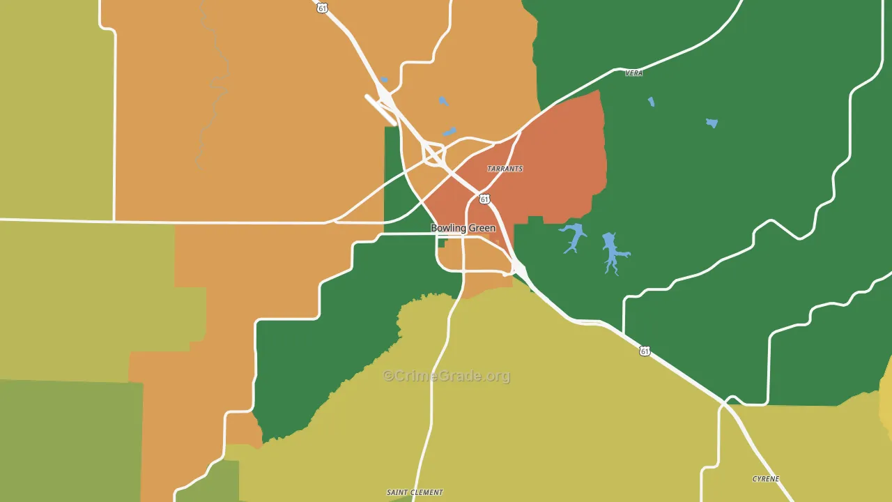 Bowling Green, MO Map of Robbery Rates