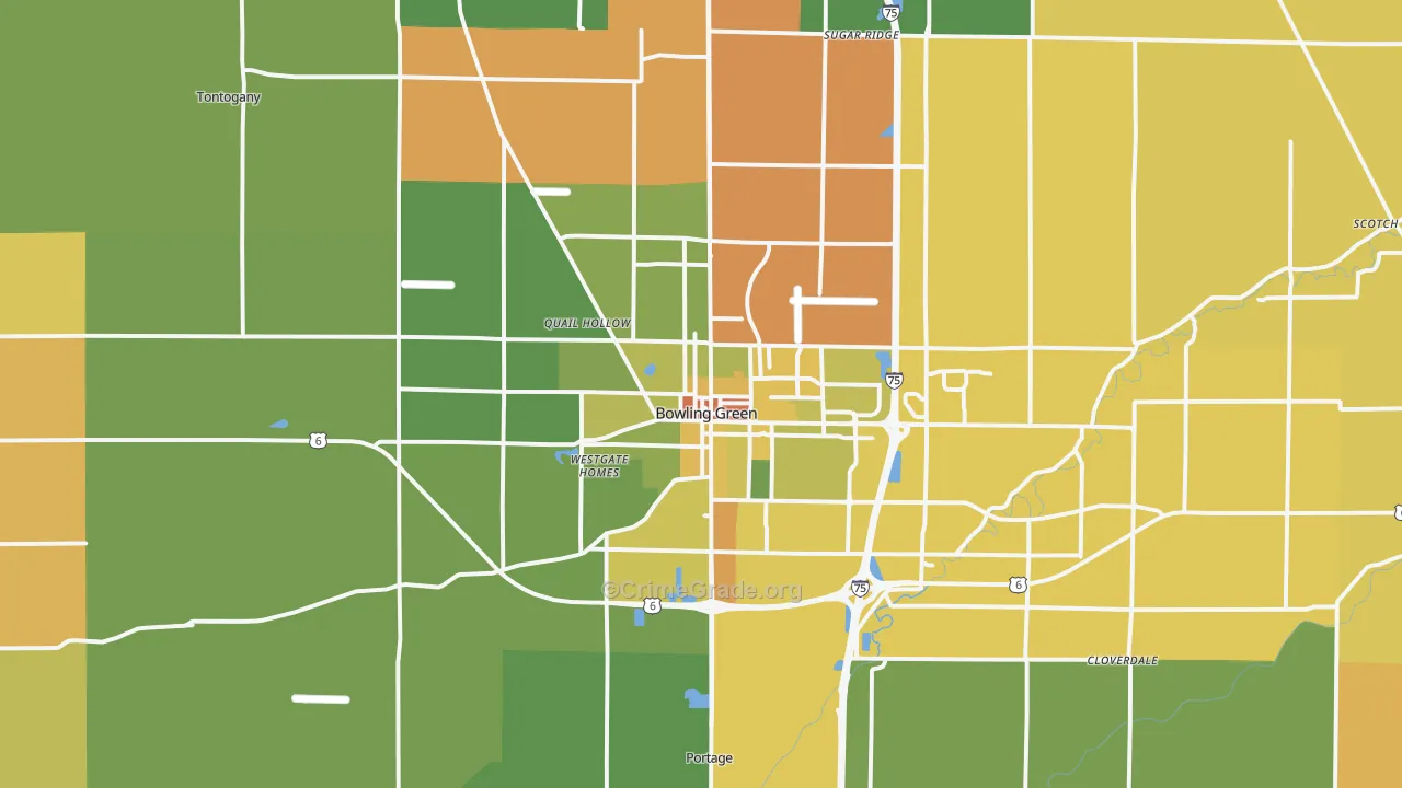 Bowling Green, OH Map of Robbery Rates