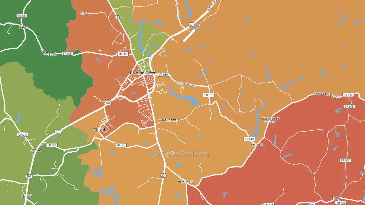 Bowling Green, VA Map of Robbery Rates
