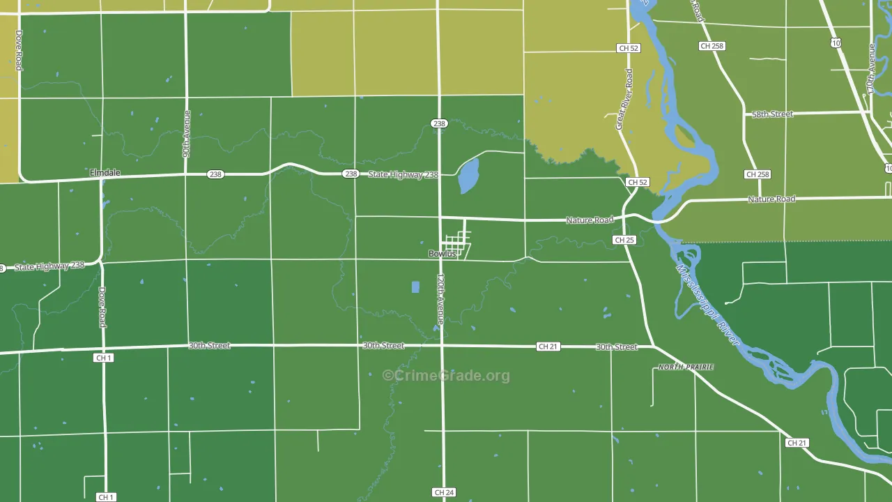 Bowlus, MN Map of Robbery Rates