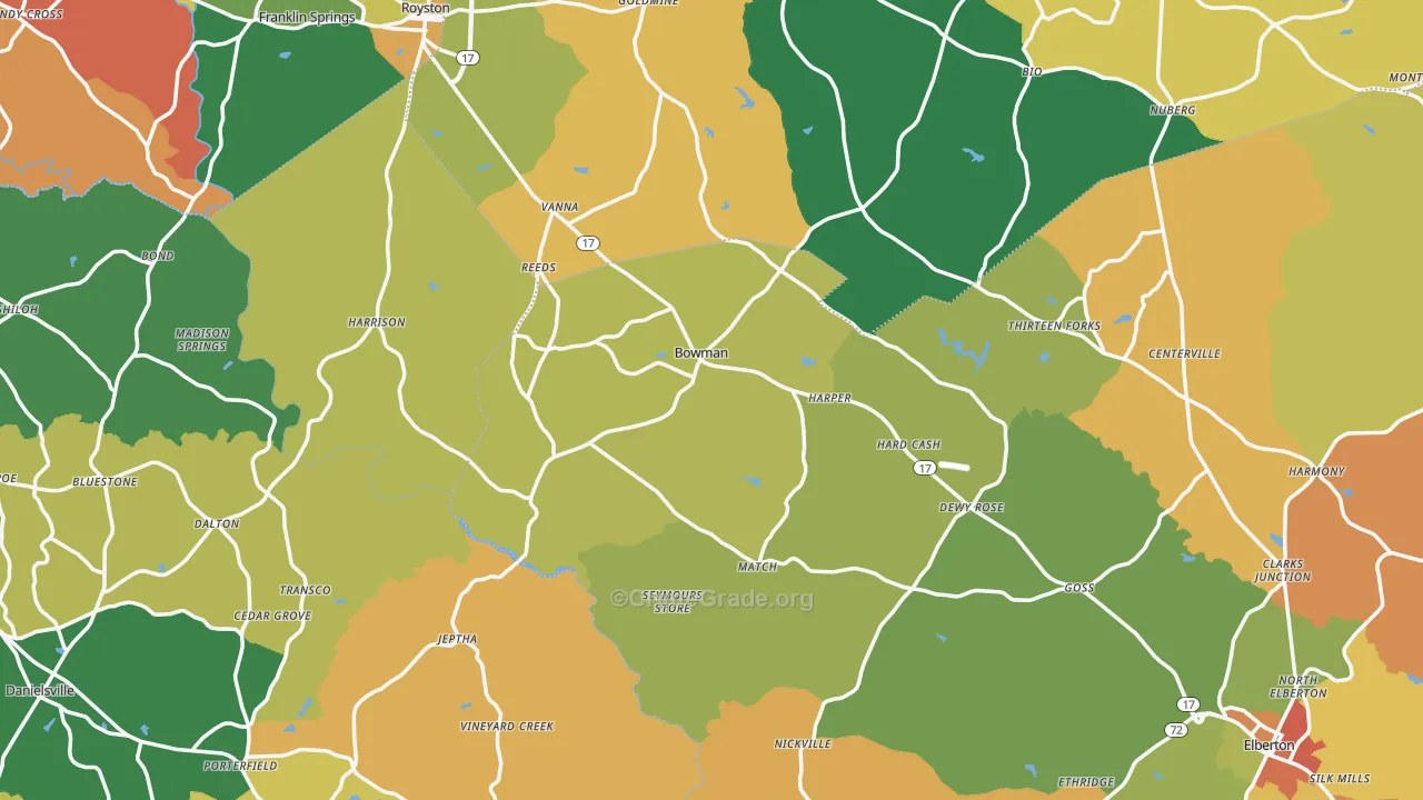 Bowman, GA Map of Robbery Rates