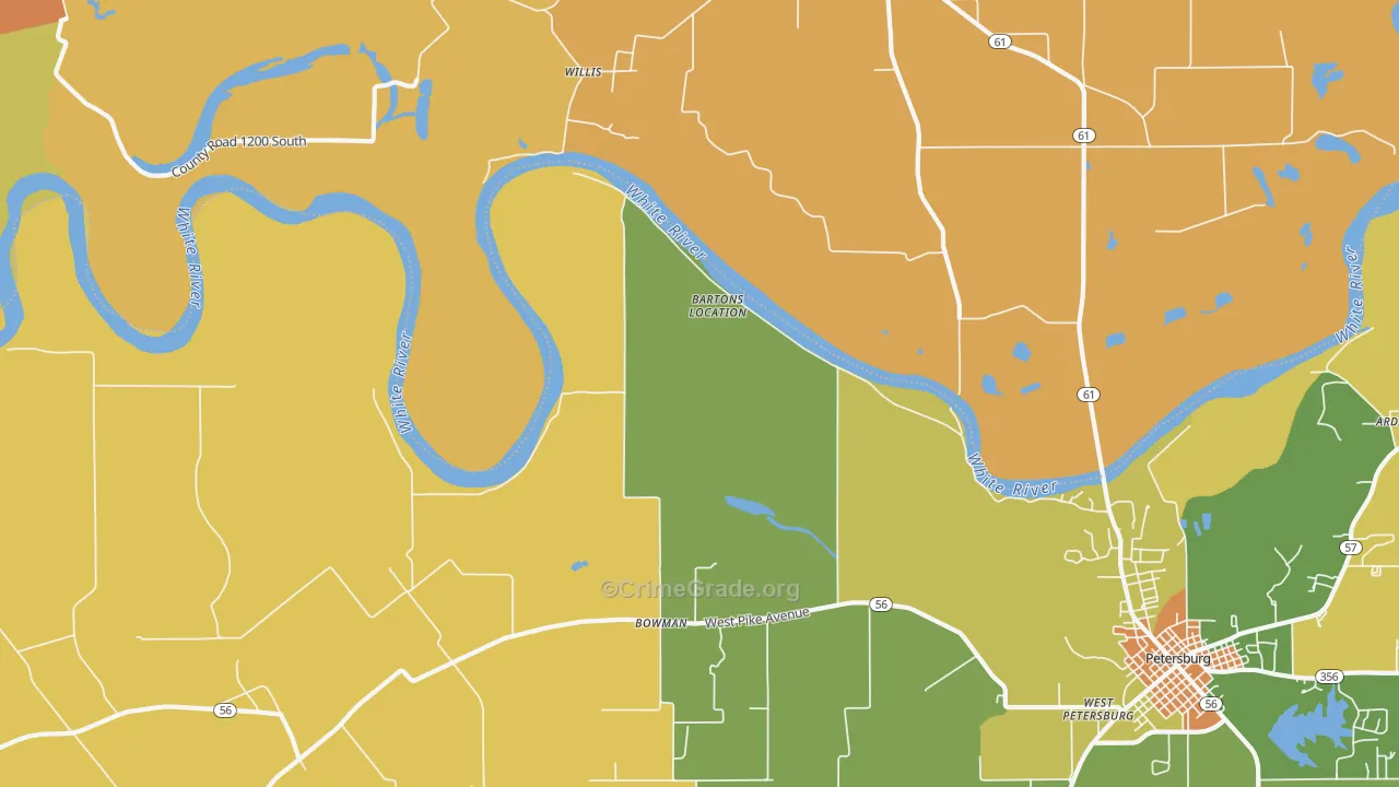Bowman, IN Map of Robbery Rates