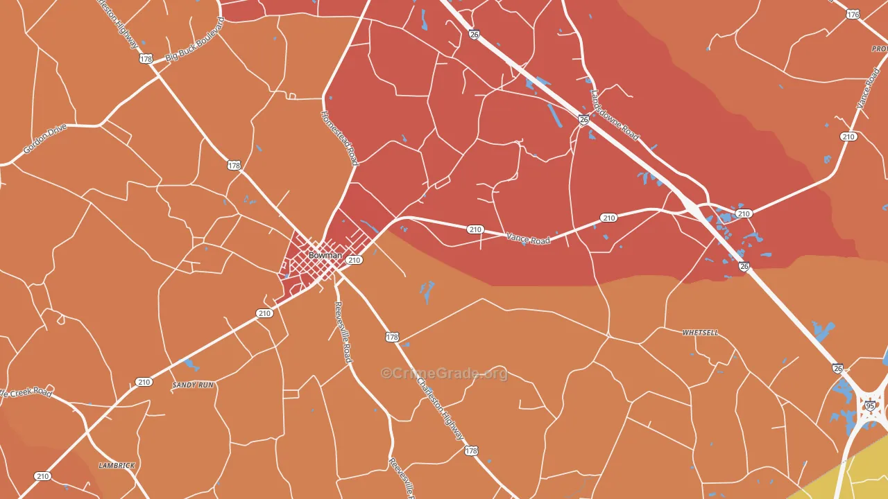 Bowman, SC Map of Robbery Rates