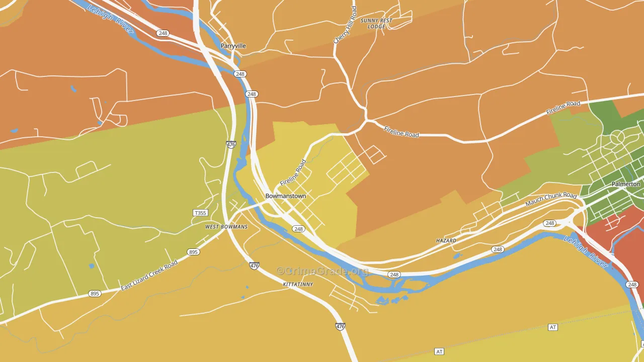 Bowmanstown, PA Map of Robbery Rates