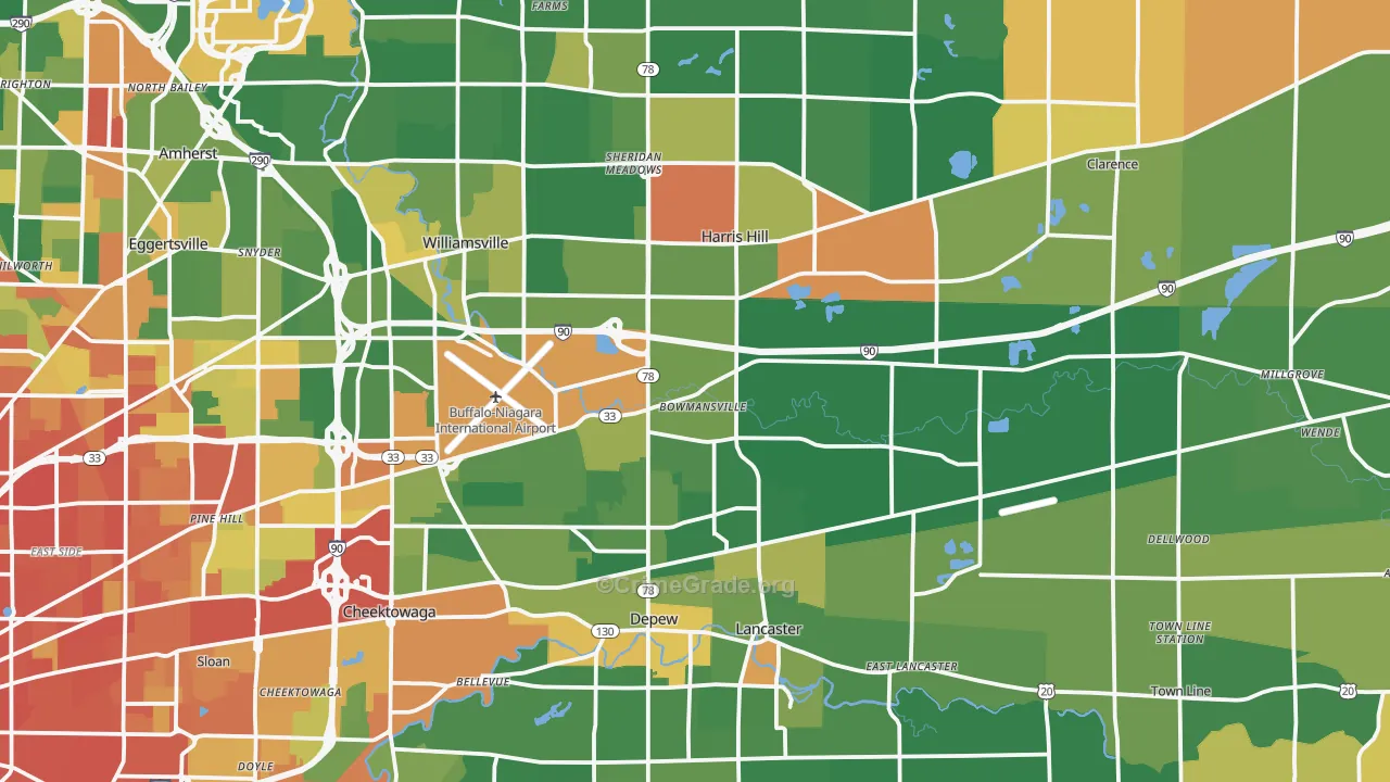 Bowmansville, NY Map of Robbery Rates